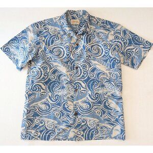 Royal Hawaiian Creations Vintage Mens Blue Shark Short Sleeve Shirt Size XL USA